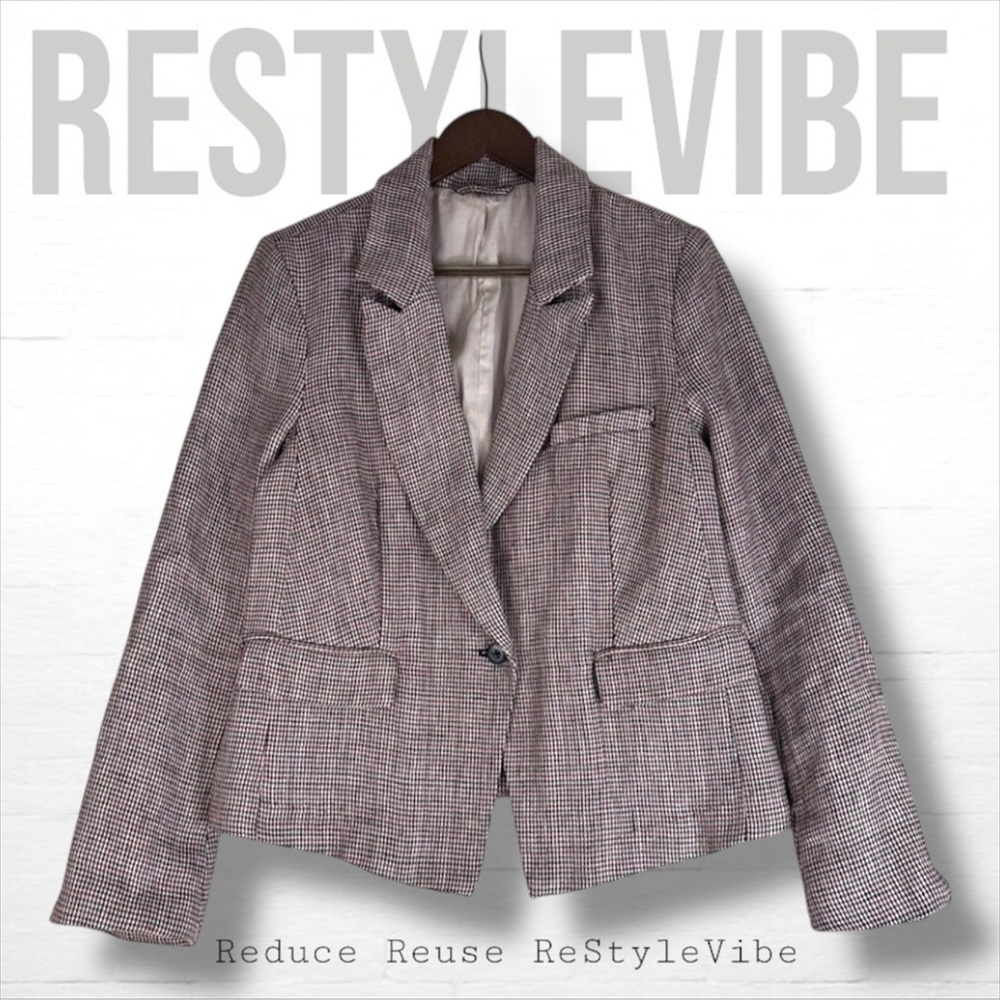 FREE PEOPLE Women’s Size S Blazer Jacket Coat Linen Plaid Lined